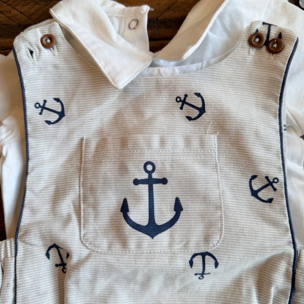 Tommy Bahama Kids Baby Boy 3-6M Nautical Anchor‎ Romper Bodysuit 2pc Set Travel